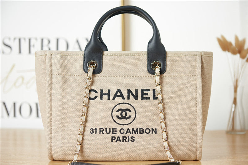 CHANEL Inspired Mixed Fibers Deauville Tote Beige