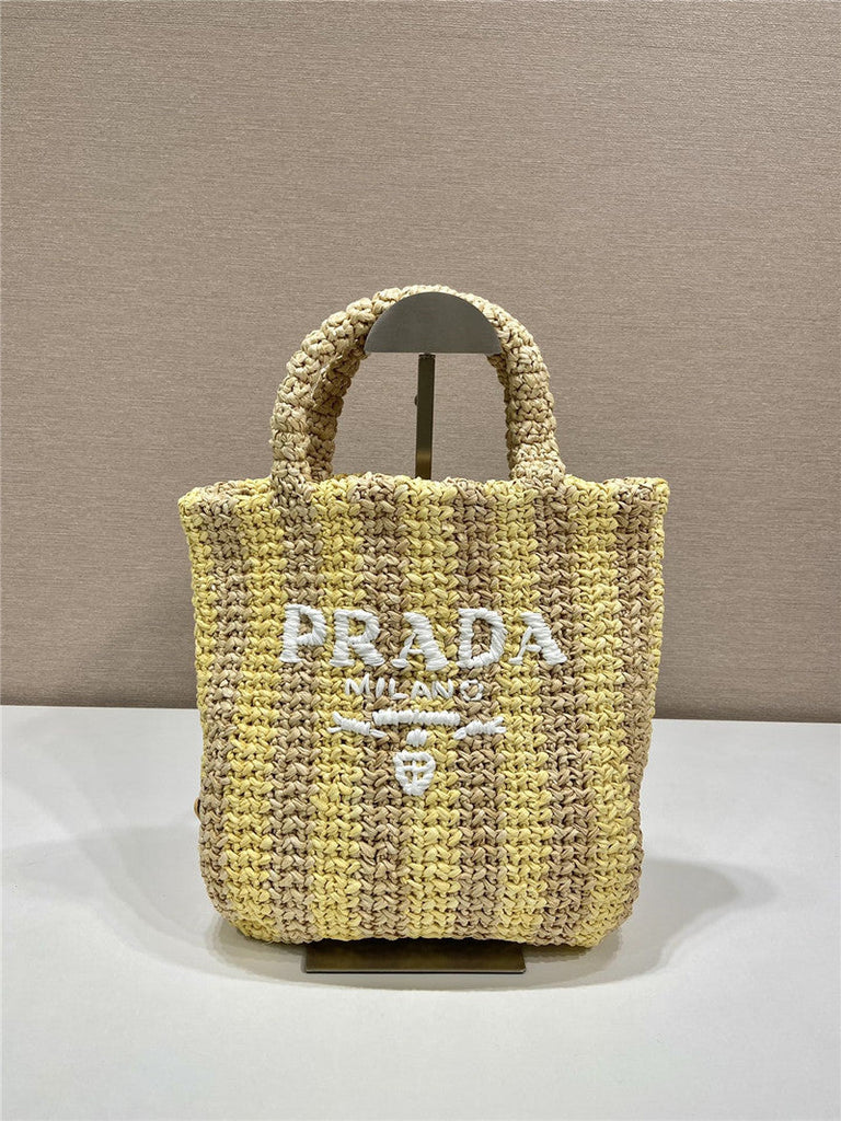 Prada Inspired Small Raffia Striped Tote Bag