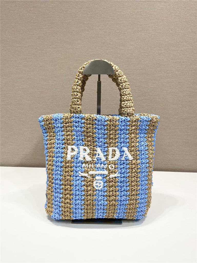 Prada Small Raffia Striped Tote Bag