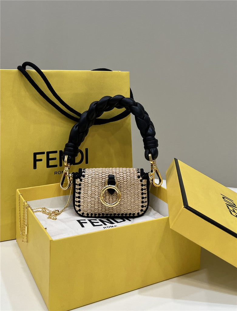 Fendi Inspired Nano Baguette Charm Raffia Bag