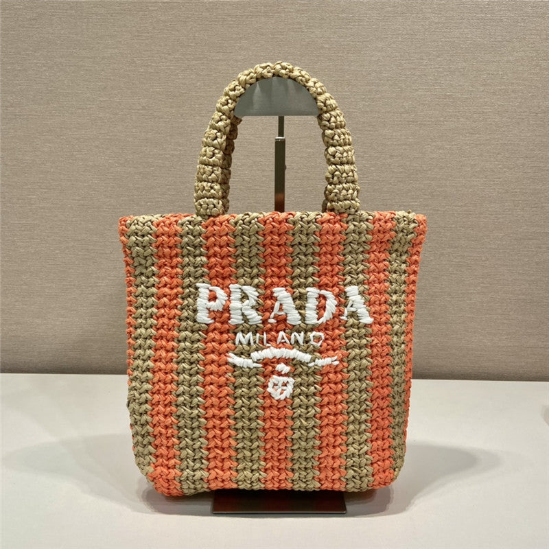 Prada Inspired Logo Tote Raffia Small Bag