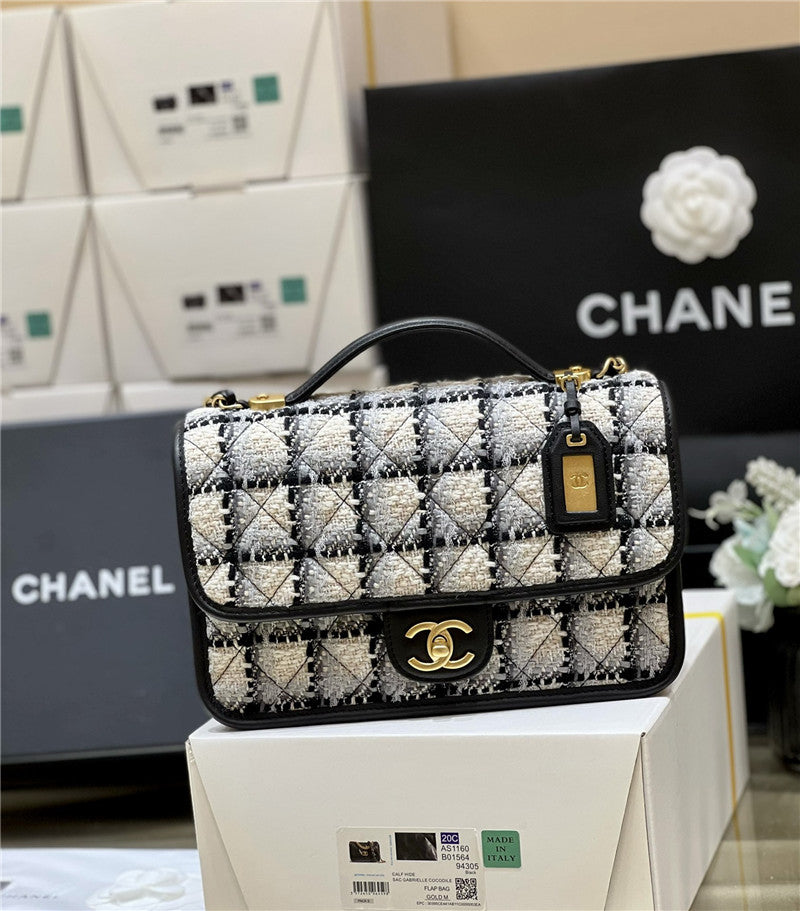 Chanel inspired Tweed School Memory Small Top Handle Flap Bag