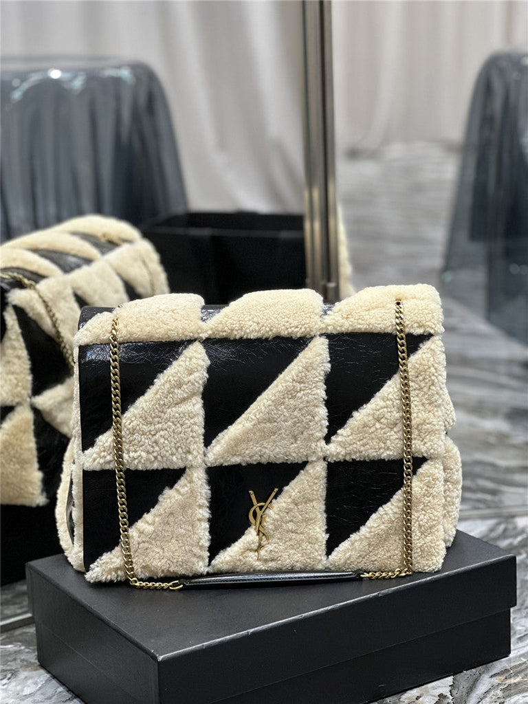 YSL Inspired Jamie 4.0 Suede and Shearling Patchwork Bag