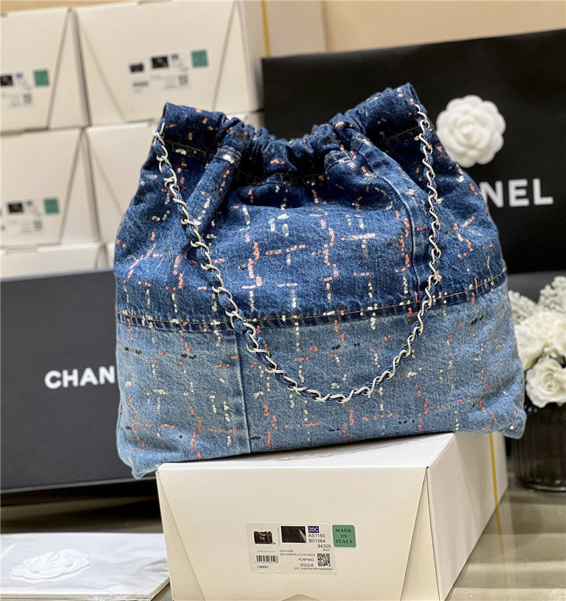 Chanel Inspired 22 Denim Bag in Blue