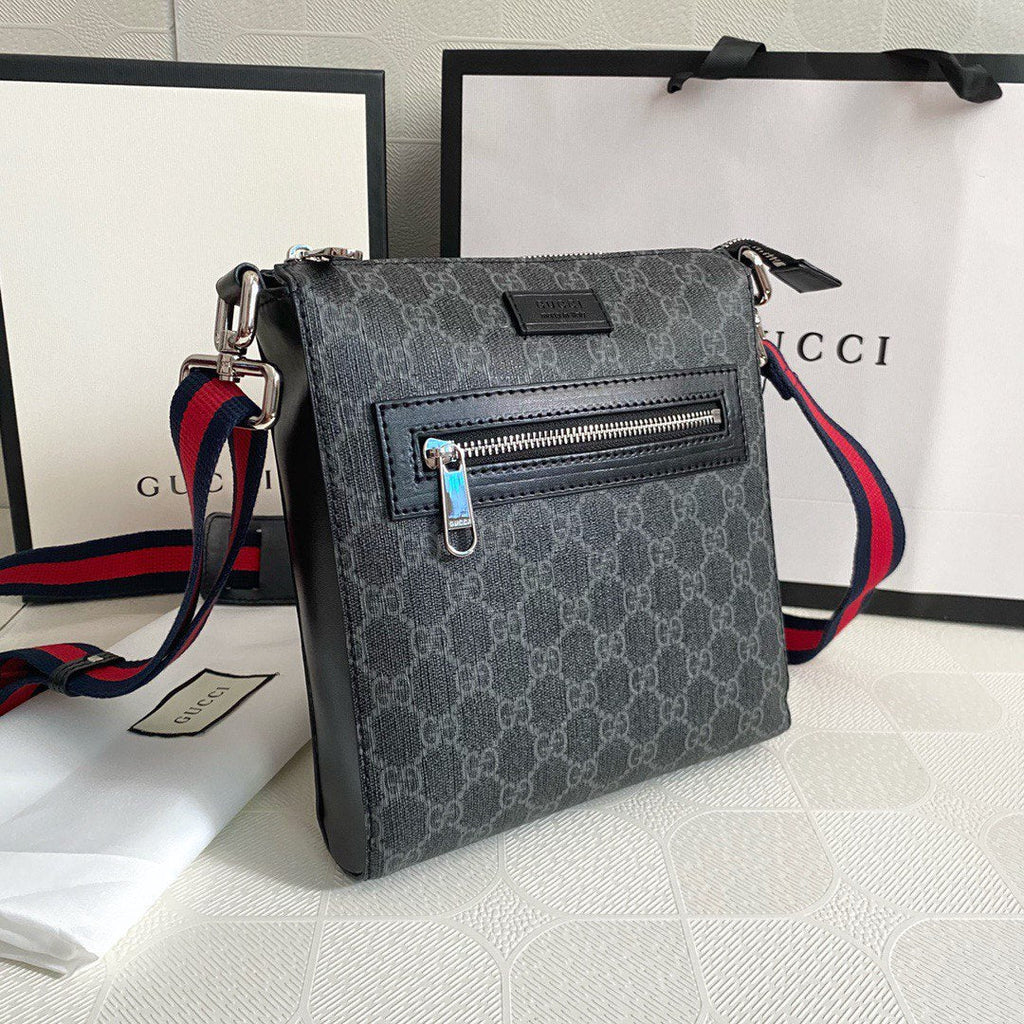 Gucci Inspired Web Strap Front Zip Messenger Bag