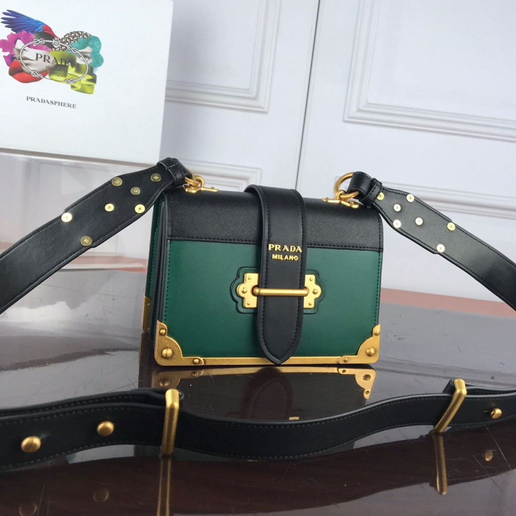 Prada Inspired Saffiano Leather Cahier Flap Shoulder Bag