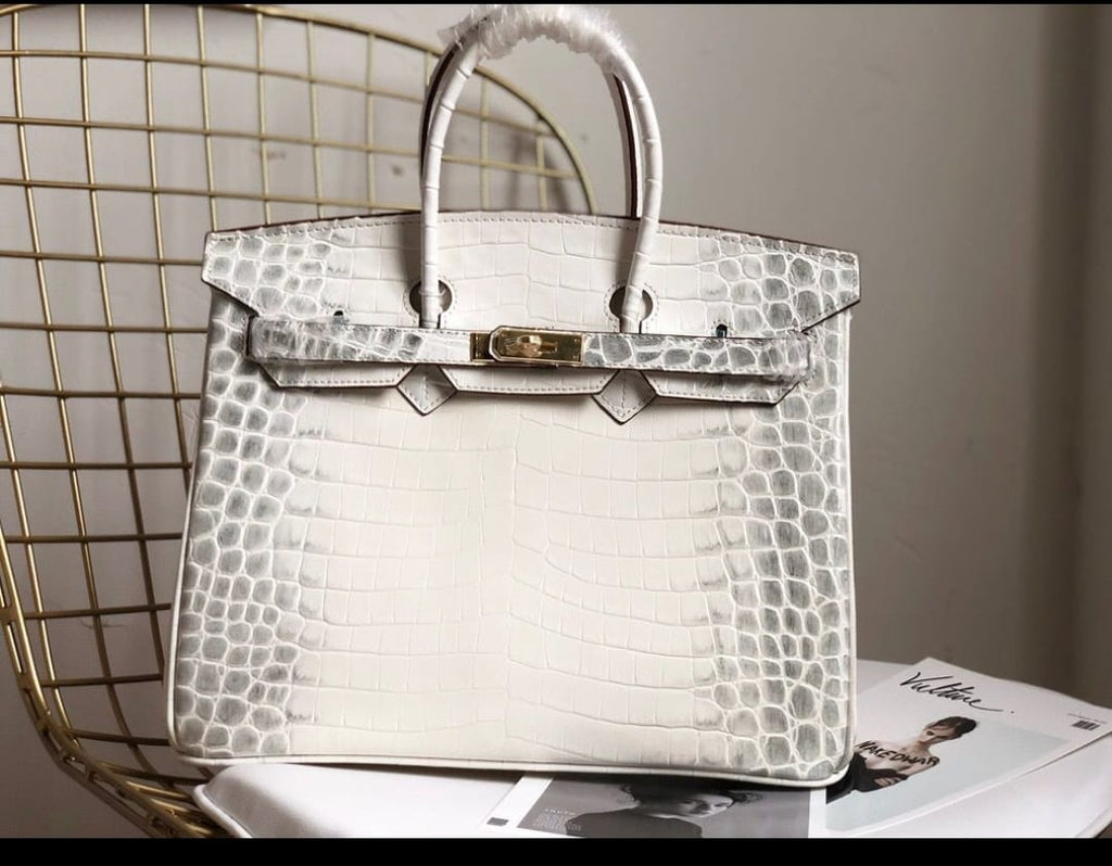 Hermes Inspired Birkin Matte Crocodile Himalaya Golden Hardware