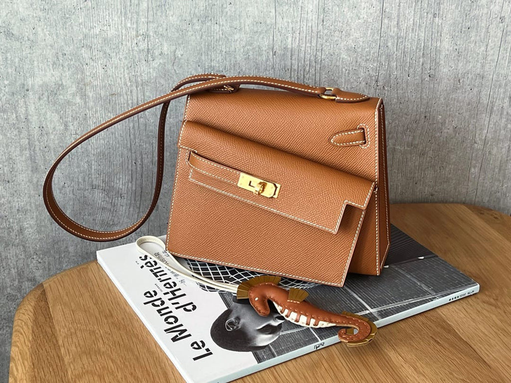 HERMES Inspired Limited Edition Kelly en Desordre shoulder bag in Gold Epsom leather with Gold hardware
