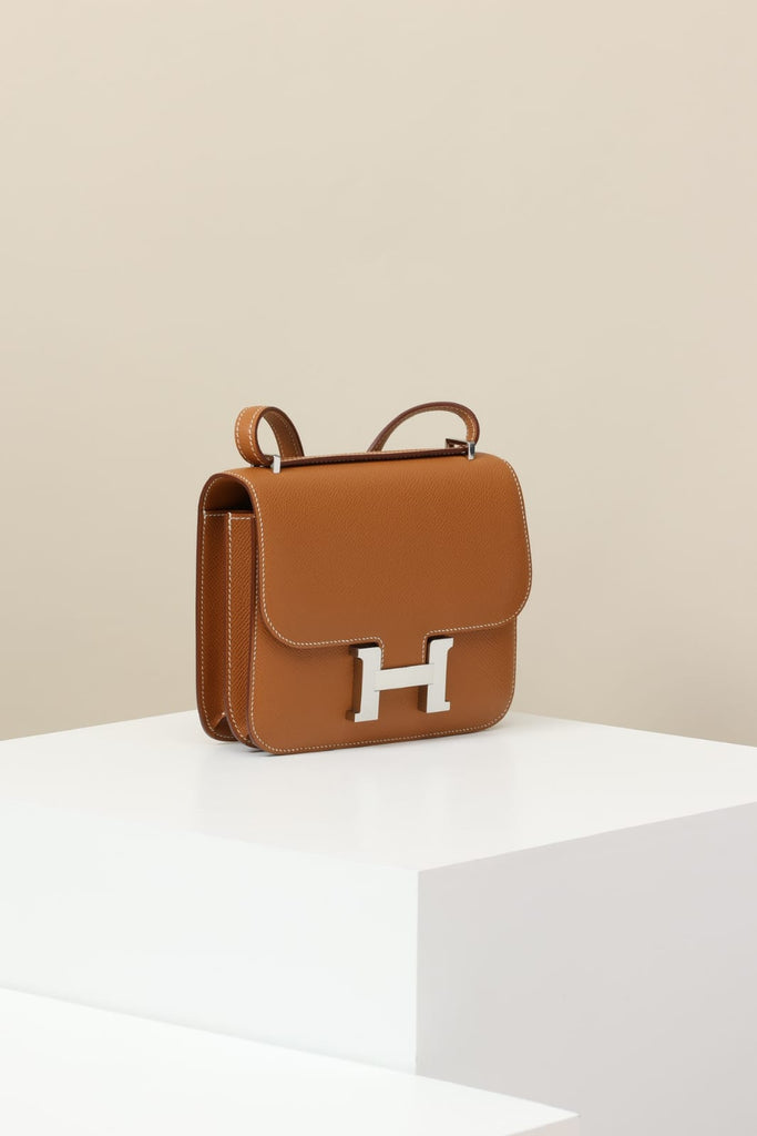 HERMES Inspired Constance 24 shoulder bag in Gold Epsom leather with Palladium hardware