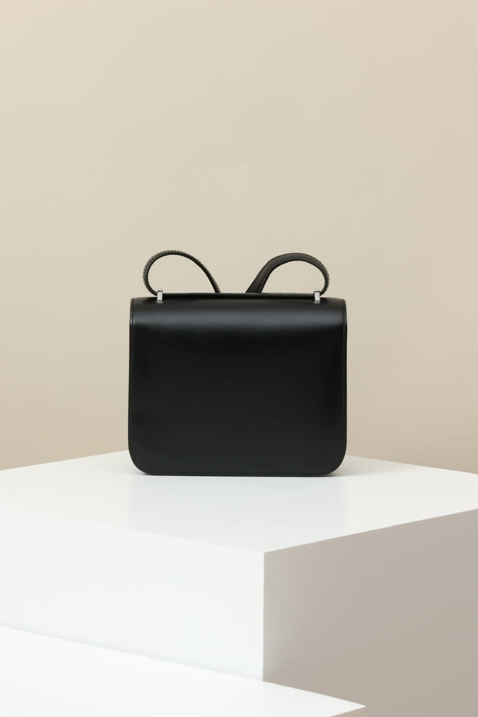 HERMES Inspired Constance Mini 19 shoulder bag in Black Swift leather with Gold hardware