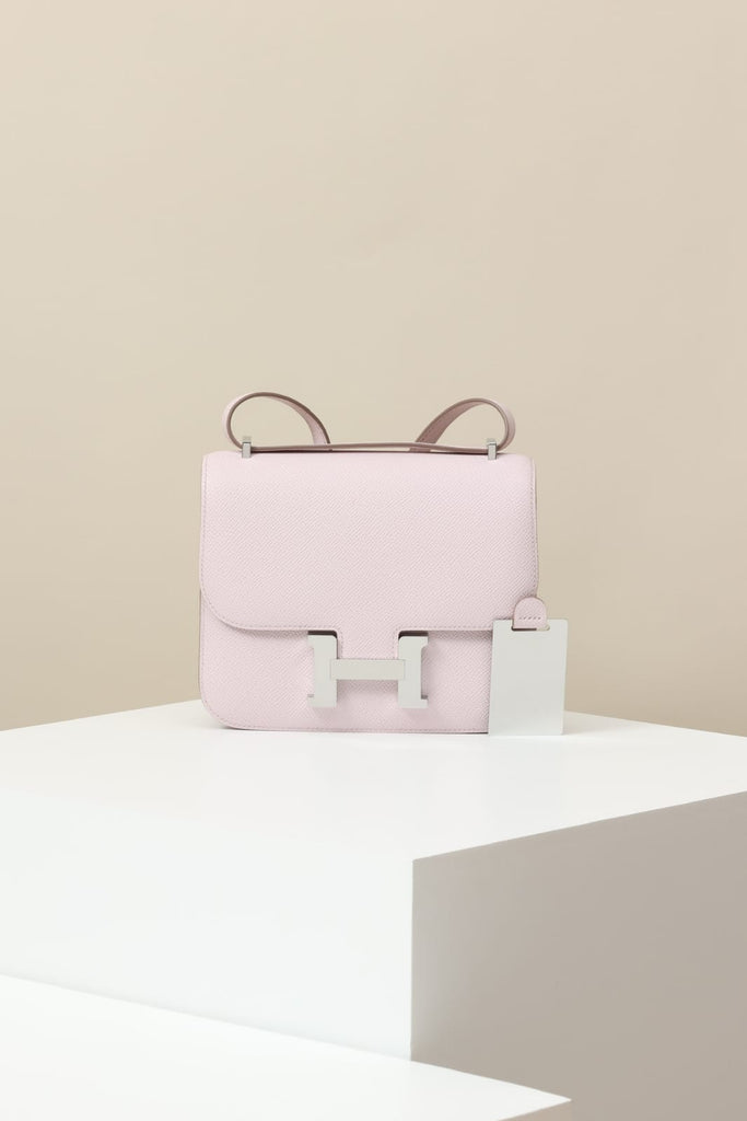 HERMES Inspired Constance Mini 19 shoulder bag in Rose Sakura Swift leather with Palladium hardware
