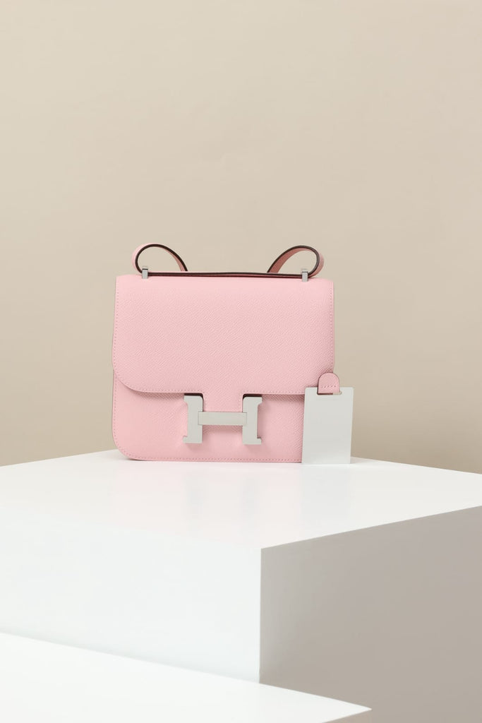 HERMES Inspired Constance Mini 19 shoulder bag in Rose Sakura Swift leather with Palladium hardware