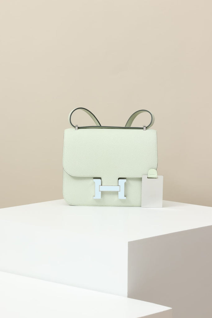 HERMES Inspired Constance Mini 19 shoulder bag in Vert Fizz Epsom leather with Palladium hardware
