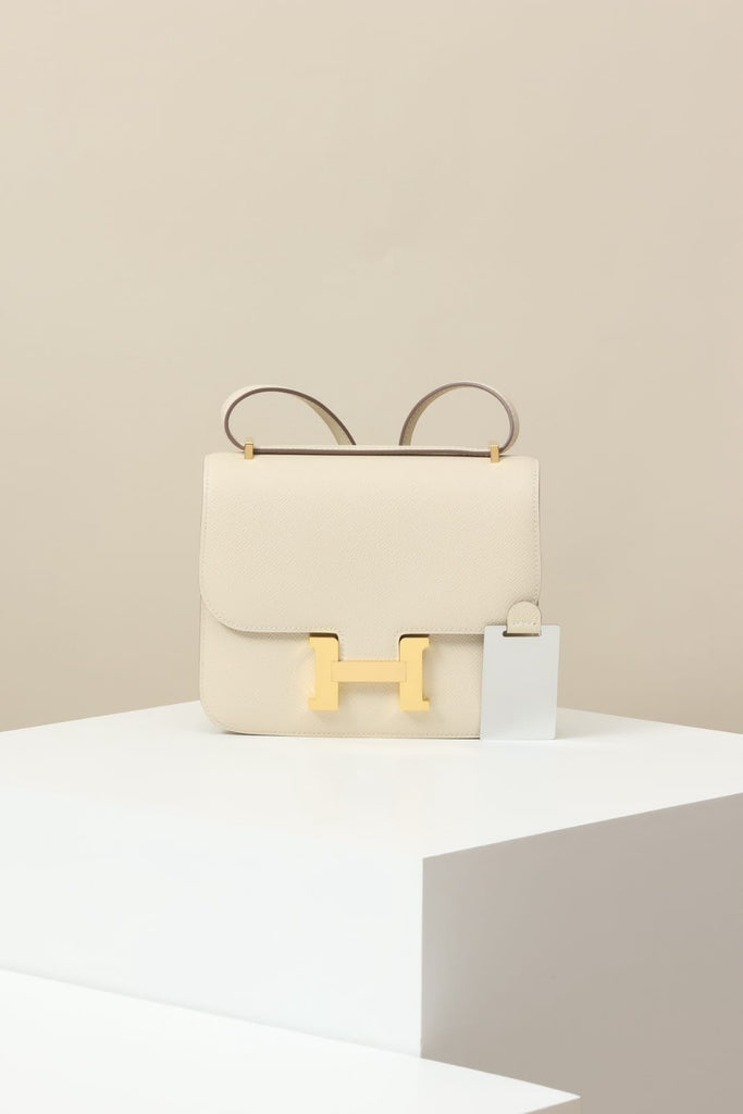 HERMES Inspired Constance 24 shoulder bag in Craie Epsom leather with Rose Gold hardware