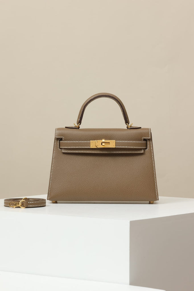 Hermes Inspired Kelly Sellier 25 Etoupe Epsom Gold Hardware