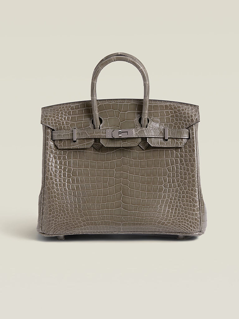 HERMES Inspired Birkin 30 Gris Elephant (8C) Matte Porosus Crocodile Palladium hardware
