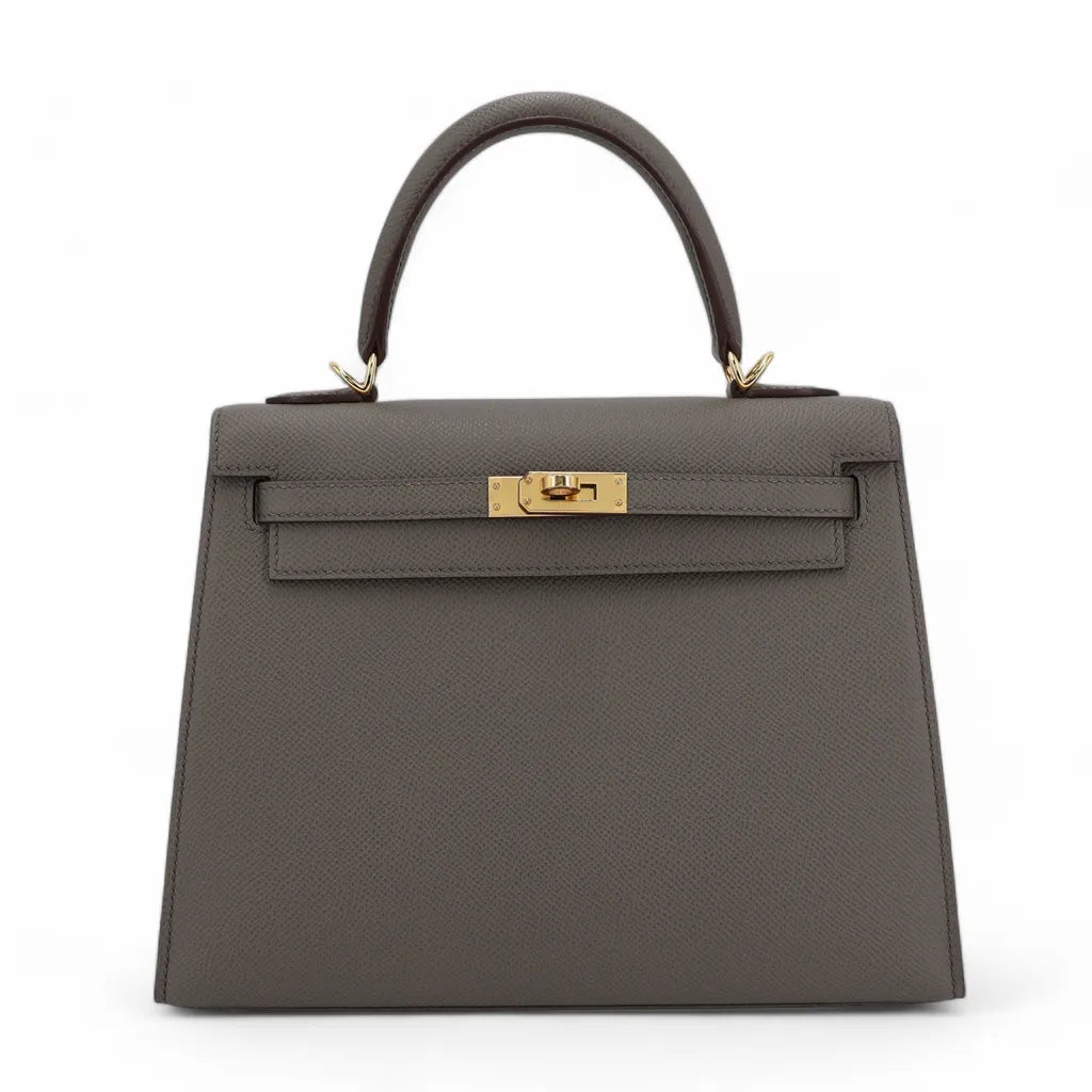 Hermes Inspired Kelly Sellier 25 Etoupe Epsom Gold Hardware